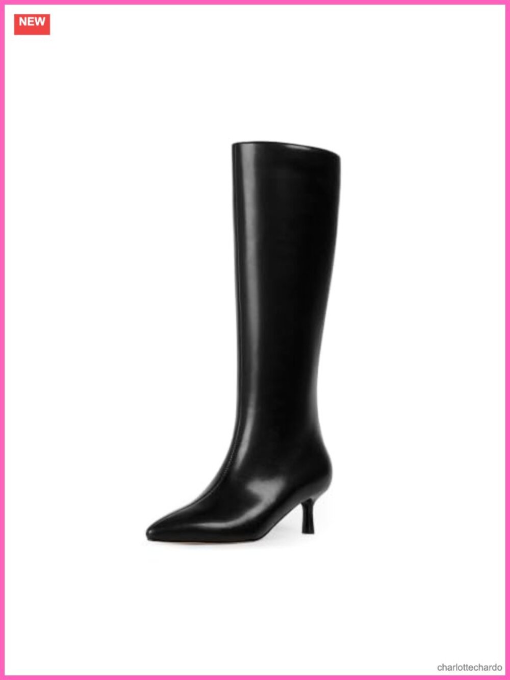 Women's Knee High Boots Pointed Toe Kitten Heels Side Zipper Faux Leather